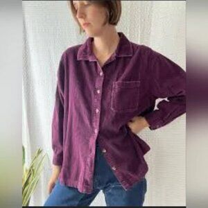 Vintage L.L. Bean Womens Purple Corduroy Button-Up Shirt 1X Relaxed Fit Casual
